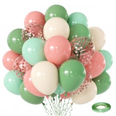 Sage Green and Dusty Pink Balloons,60pcs 12 Inch Avocado Green Sand White Rose Gold Confetti Balloons, Blush Pink for Birthday Wedding Garden Tea Party Baby Shower Decorations