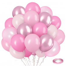 Pink Balloon Set, 60pcs 12-inch Metallic Pink Balloons Hot Pink and Light Pink Balloons Baby Pink Party Balloons Perfect for Girls' Birthdays Baptisms and Wedding Parties