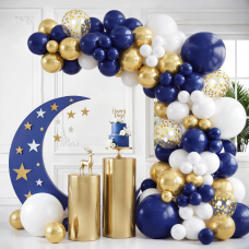 Navy Blue Gold Balloons Arch Kit,White and Gold Confetti Balloons Arch,Navy Blue Balloons for Birthday Graduation Ceremony Anniversary Party Decorations