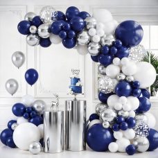 Navy Blue and Silver Balloons Arch Kit,Blue and Silver Balloons,Silver Confetti White Balloons Arch for Graduation Ceremony, Birthday New Year Party Decorations