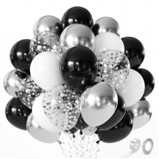 Black and Silver Balloons - 60pcs 12" Black and White Balloons with Metallic Silver Confetti Balloons Birthday New Years Wedding Graduation Party Decorations