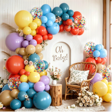 Rainbow Balloon Arch Kit, Retro Blue Nude Yellow Purple Baby Blue Retro Orange Colorful Balloons and Colorful confetti balloons for Sunshine Baby Shower Graduation Birthday Party Decorations