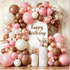 Dusty Pink Balloon Arch Kit, Rose Gold Blush Pink and Brown Balloons Sand White Cream Balloons with Confetti Balloons for Boho Baby Shower Birthday Party Wedding Bridal Shower Party Decorations