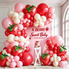 Strawberry Balloon Arch Kit, Red and Pink with 27inch Strawberry Foil Balloons for Sweet Girl Berry First Birthday Baby Shower Valentine's Day