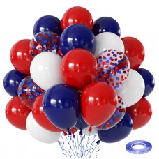 Red white and Blue Balloons,60pcs 12-Inch Navy Blue and Red and Blue Confetti Balloons Red and White Party Balloons Suitable for boys' Birthdays Graduations Independence Day and Party Decorations